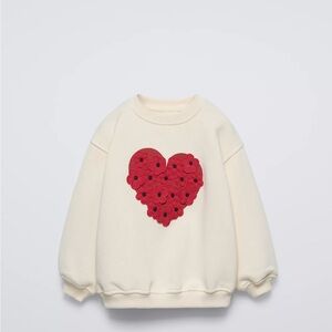 Zara Cream Sweatshirt with Red Floral Heart size 3T